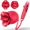 4 in 1 Mouth-Shaped Tongue Licking & Kissing Rose Clitoral Stimulator Flapping Vibrator