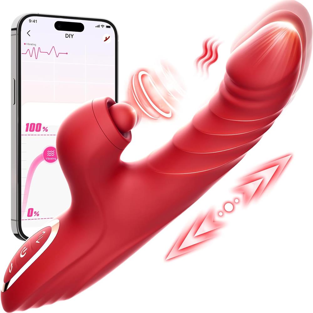 Rabbit Sucking Vibrator with 10 Vibrating 7 Thrust Modes with Licking