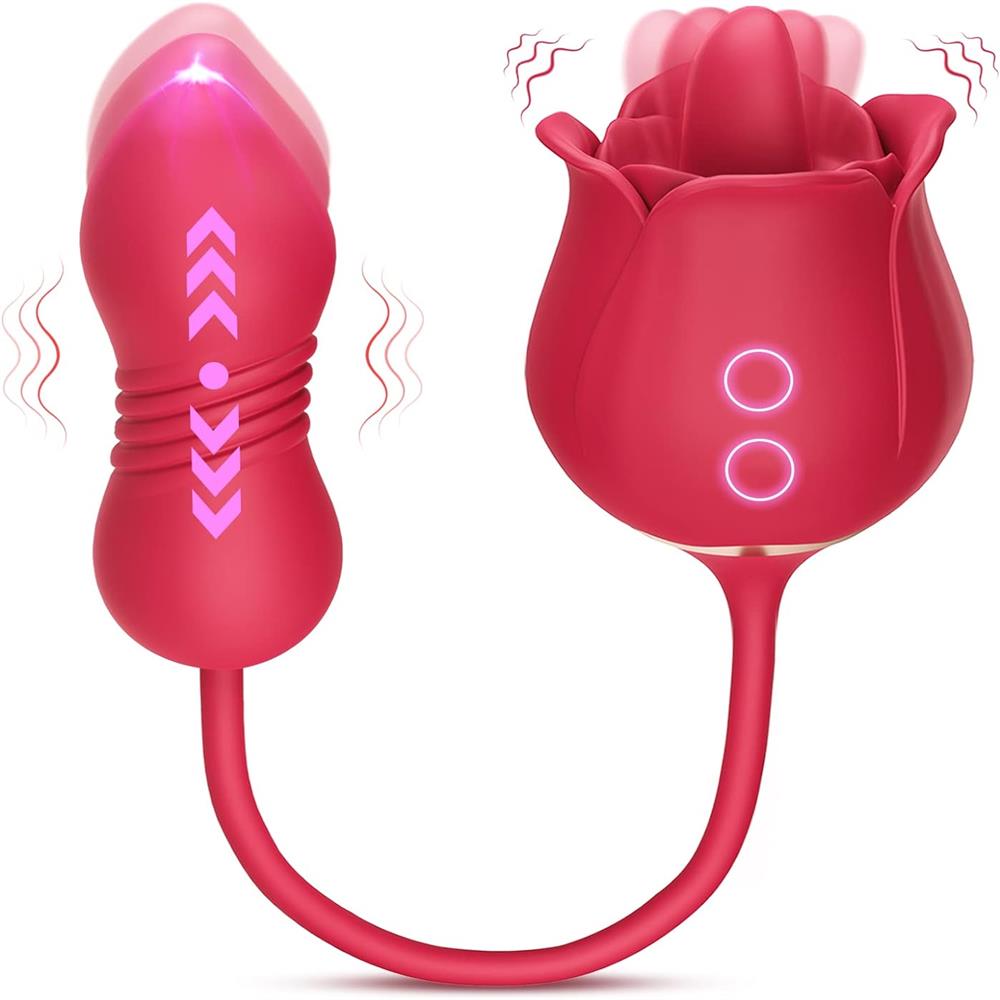 Rose Toy with Thrusting Dildo for Couples - Clitoral Nipple Licker for Woman