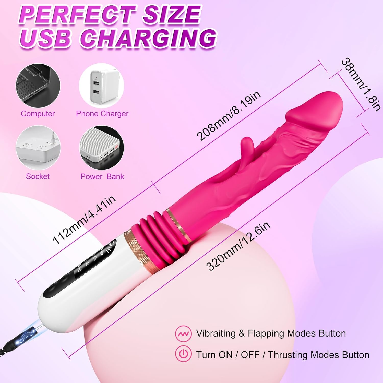 Sex Machine Thrusting Dildo Vibrator with Automatic Vibrating & Thrusting & Flapping