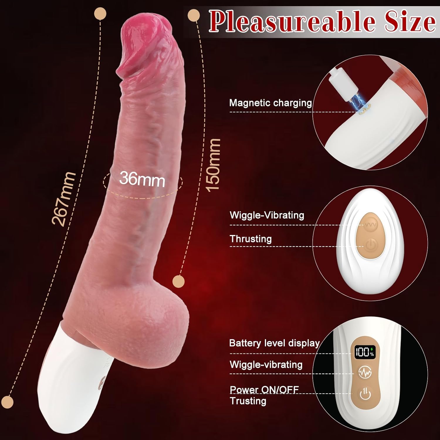 10" Realistic Dildo Sex Machine with 9 Thrusting & Wiggle-Vibration