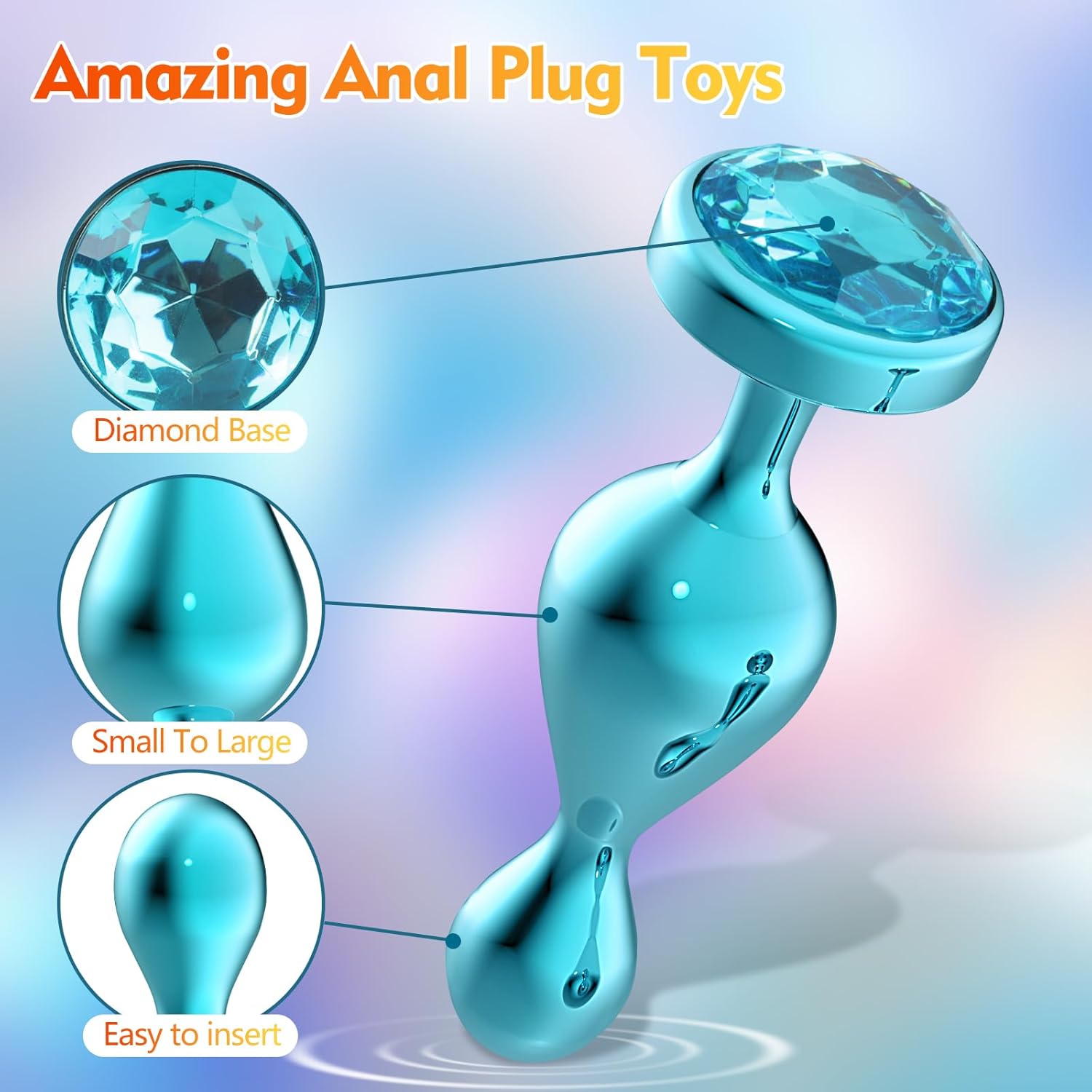 3 Pcs Metal Anal Beads Anal Training Kit with Jewelry Base Blue