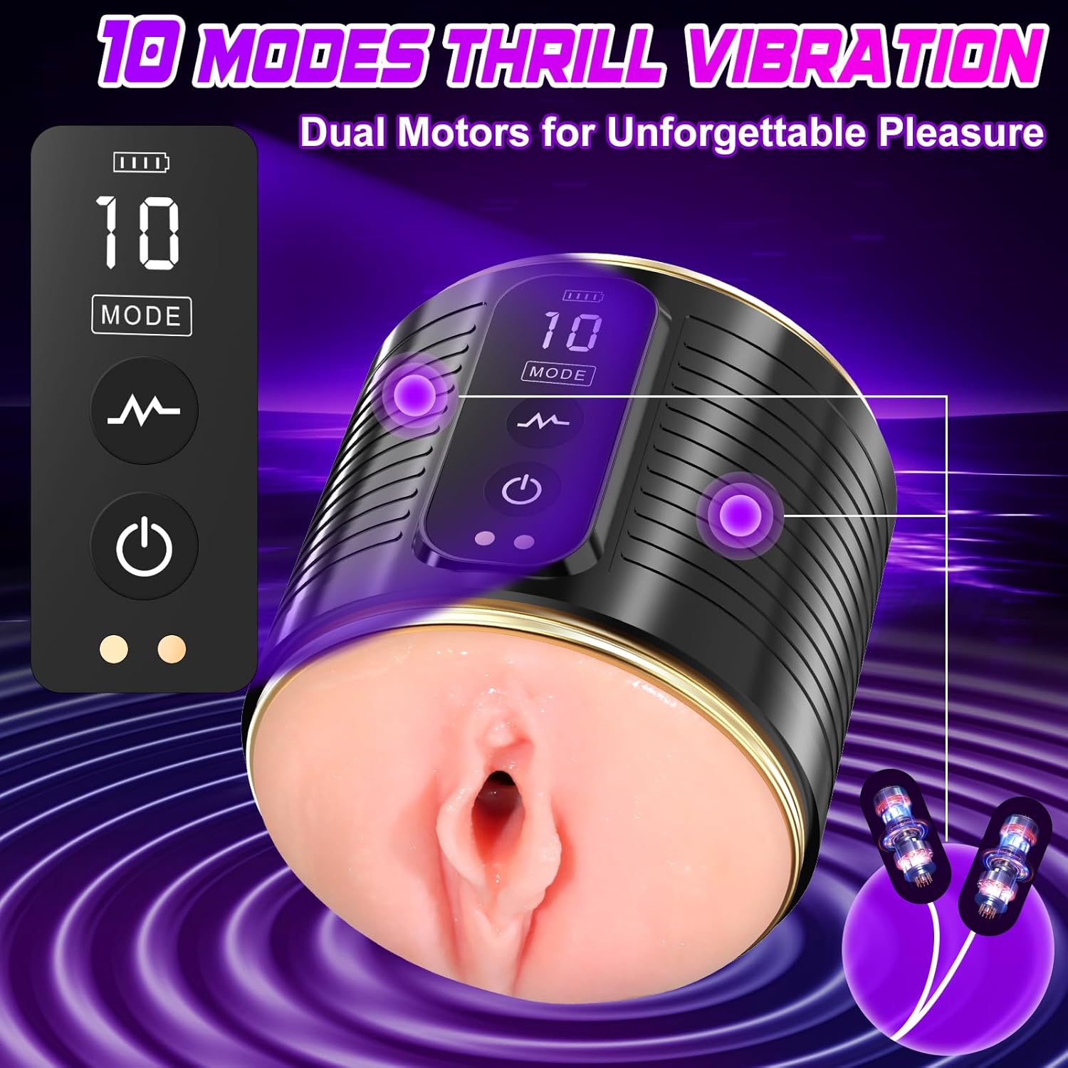 Open Ended App Control Male Vibrator Stroker with 3D Lifelike Vagina Anus