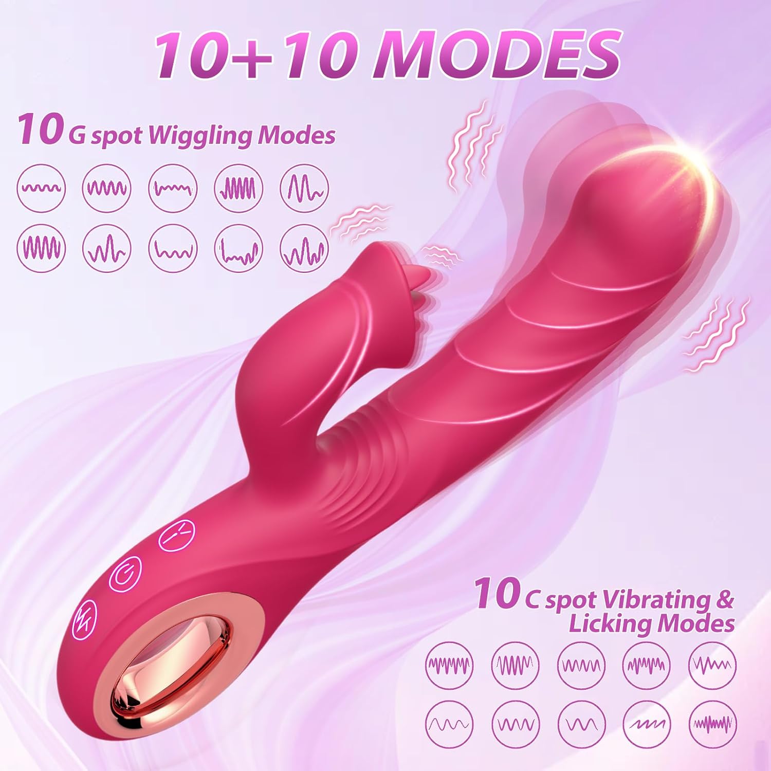 3 in 1 Rabbit Vibrator Dildo with 10 Wiggling & Vibrating & Licking Modes