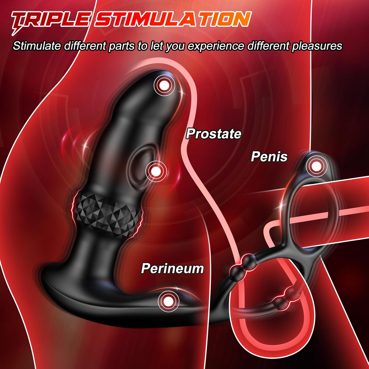 Anal Plug Vibrator Dual Cock Ring with 10 Vibrating & 3 Double Tapping Modes