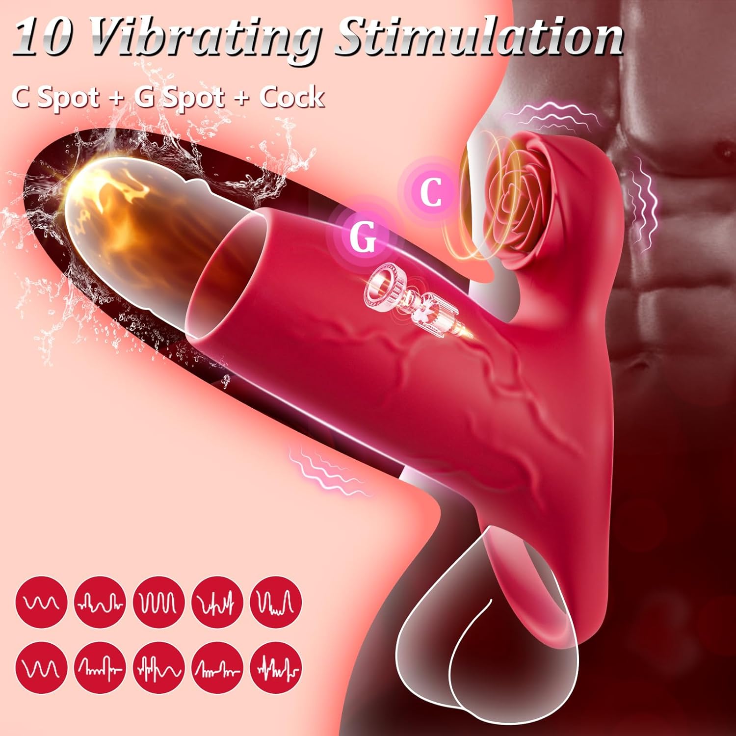 Cock Sleeve with Rose Clitoral Stimulator, App Control Cock Ring with 10 Vibrating Modes