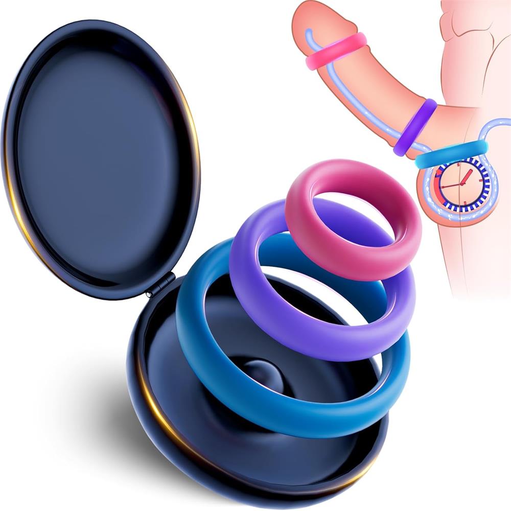 3 Pcs Different Sizes Multi-Coloured Silicone Penis Ring with Storage Box