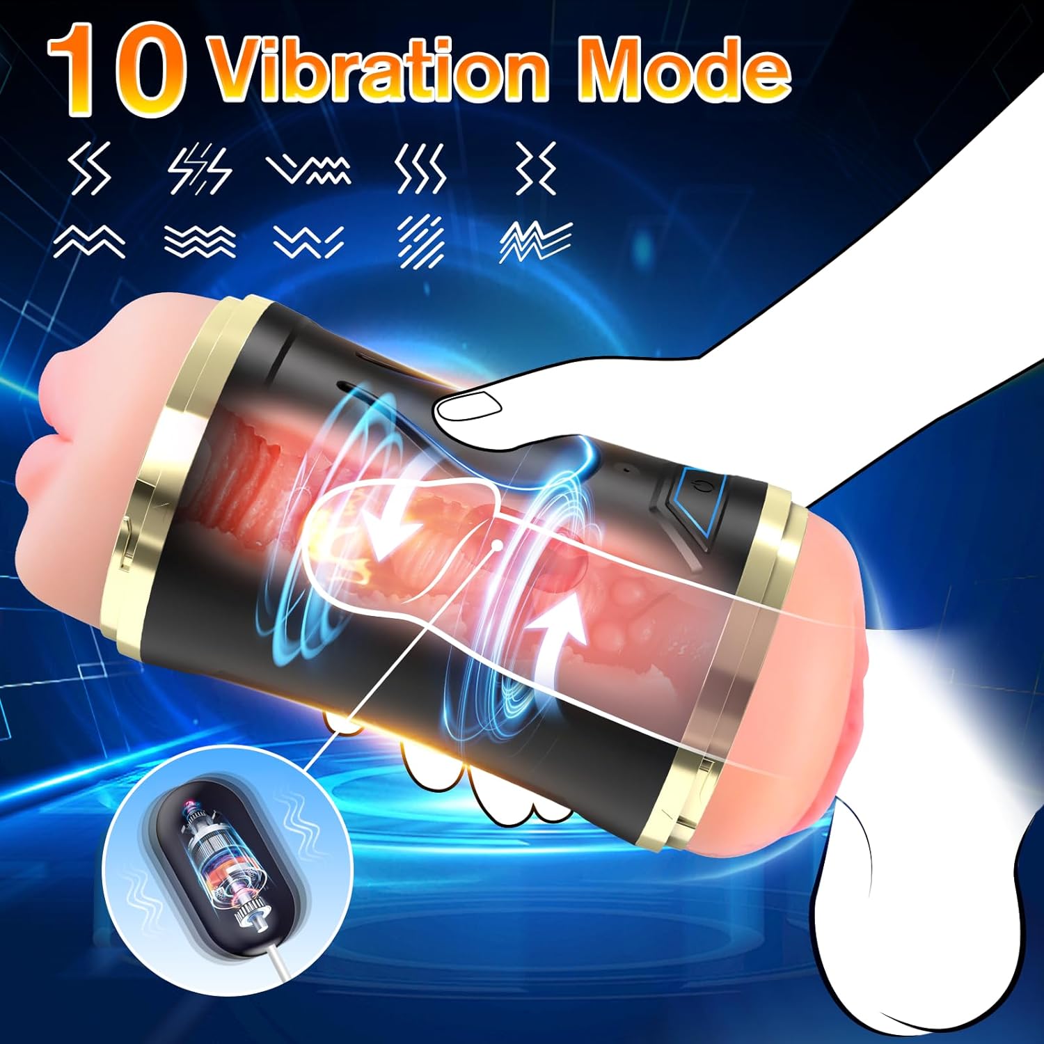 Blowmotion Real-Feel Dual Entrance Textured Vibrating Masturbator