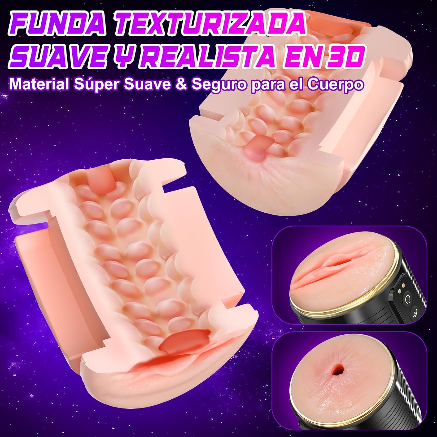 Open Ended App Control Male Vibrator Stroker with 3D Lifelike Vagina Anus