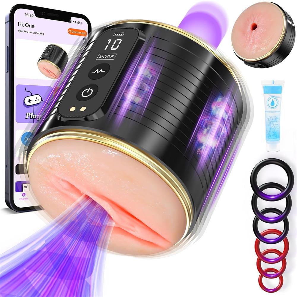 Open Ended App Control Male Vibrator Stroker with 3D Lifelike Vagina Anus