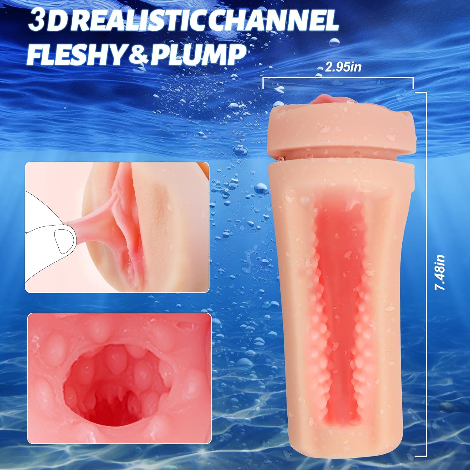 7.5" Depth Squeezable Realistic Vagina App Control Vibrating Male Masturbator