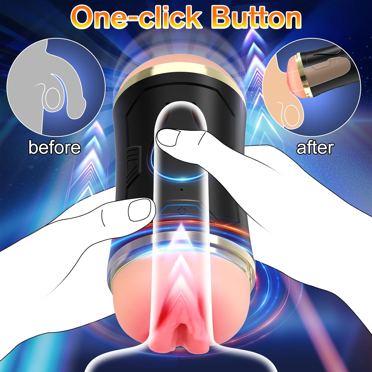 Open Ended Masturbator Cup with 10 Vibrating Modes for Penis Stimulation