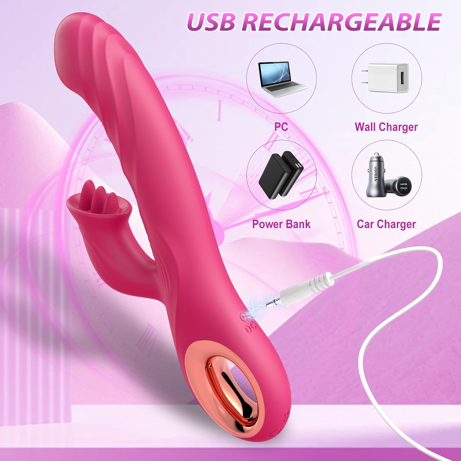 3 in 1 Rabbit Vibrator Dildo with 10 Wiggling & Vibrating & Licking Modes