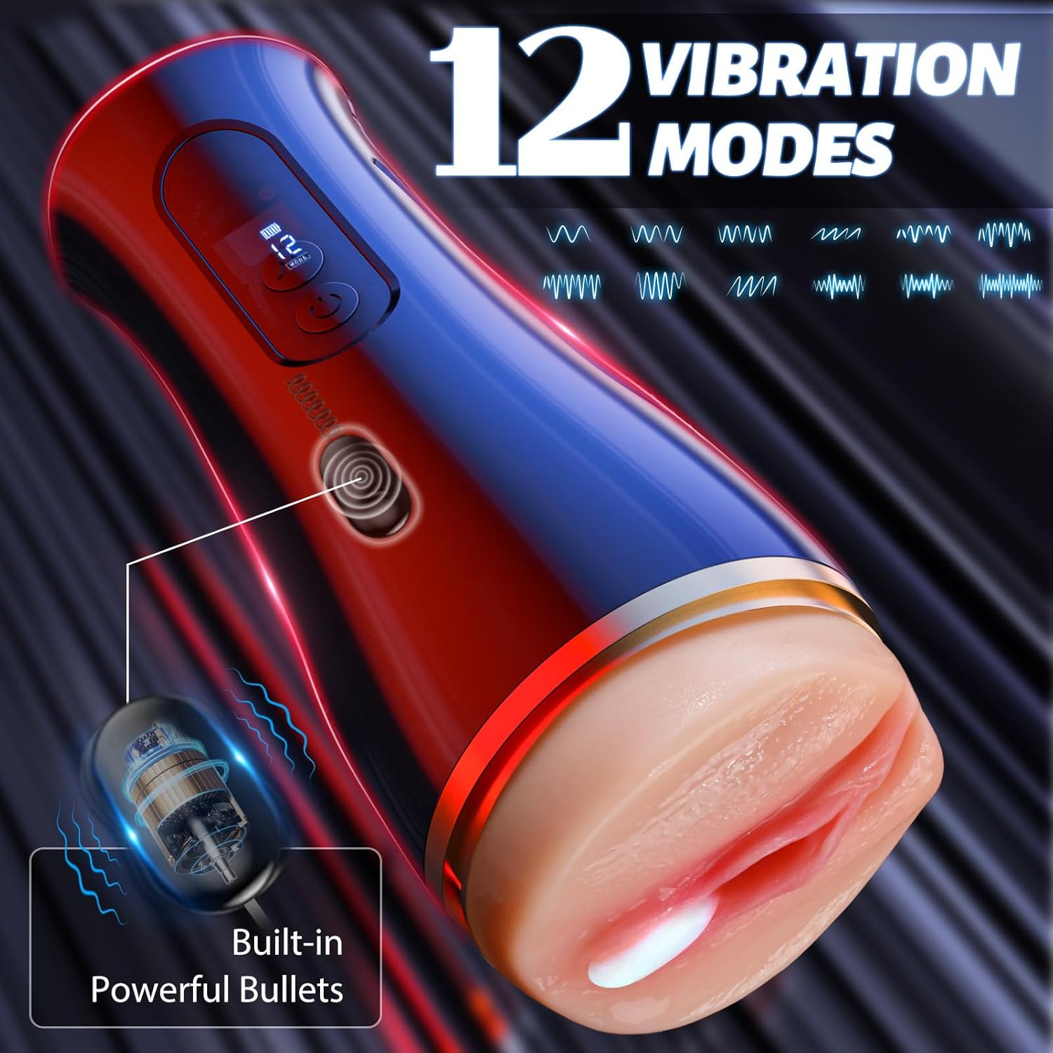 7.5" Depth Squeezable Realistic Vagina App Control Vibrating Male Masturbator