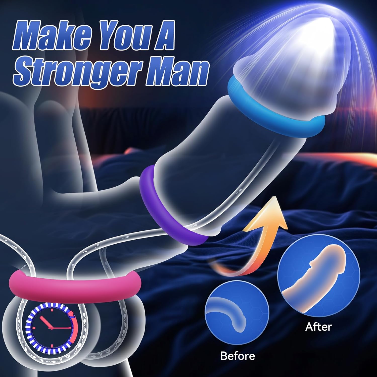 3 Pcs Different Sizes Multi-Coloured Silicone Penis Ring with Storage Box