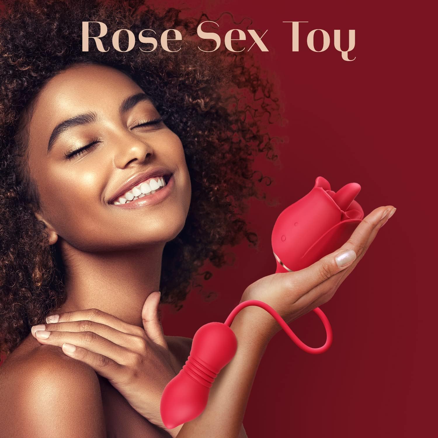 Rose Toy with Thrusting Dildo for Couples - Clitoral Nipple Licker for Woman