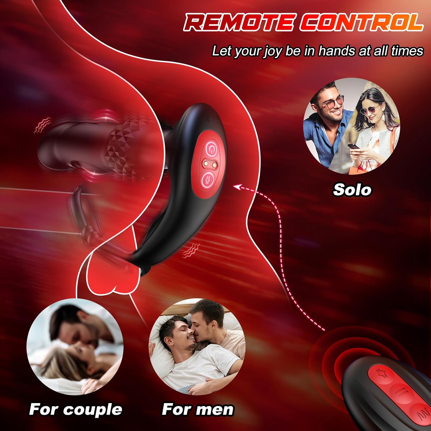 Anal Plug Vibrator Dual Cock Ring with 10 Vibrating & 3 Double Tapping Modes