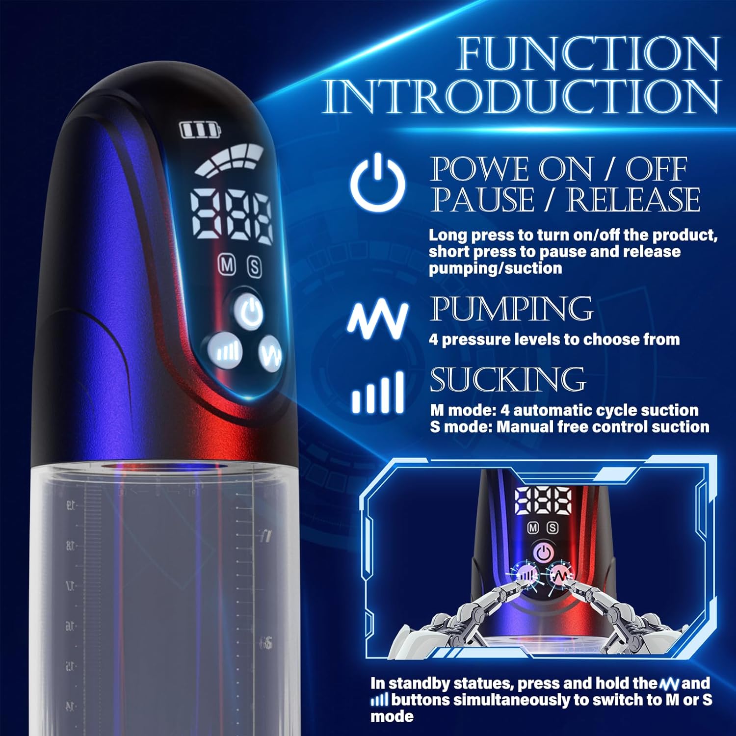 Submersible Automatic Penis Enlargement Pump with 4 Pressure Settings & 4 Suction Modes