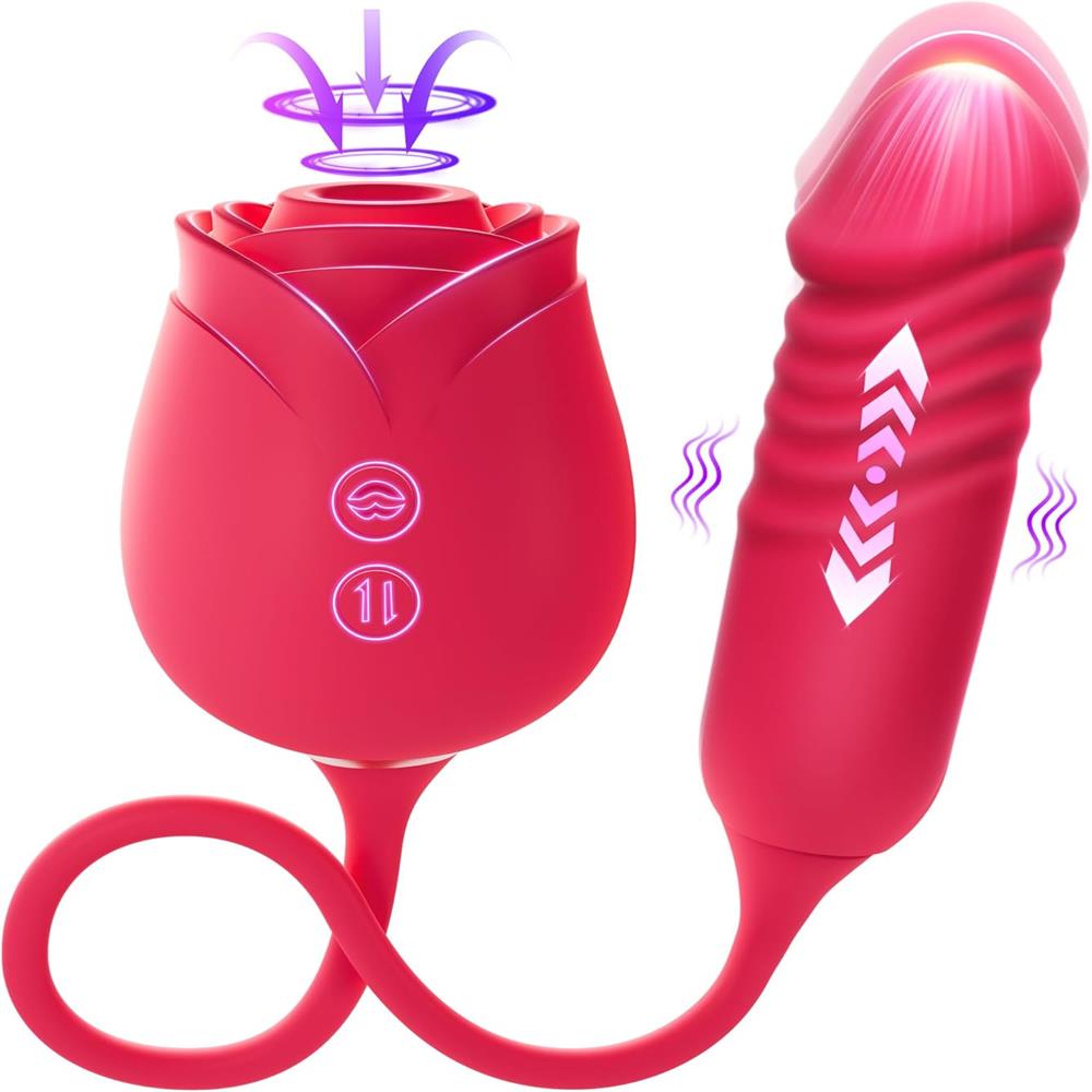 Rose Toy with Thrusting G Spot Vibrator & 10 Sucking Modes