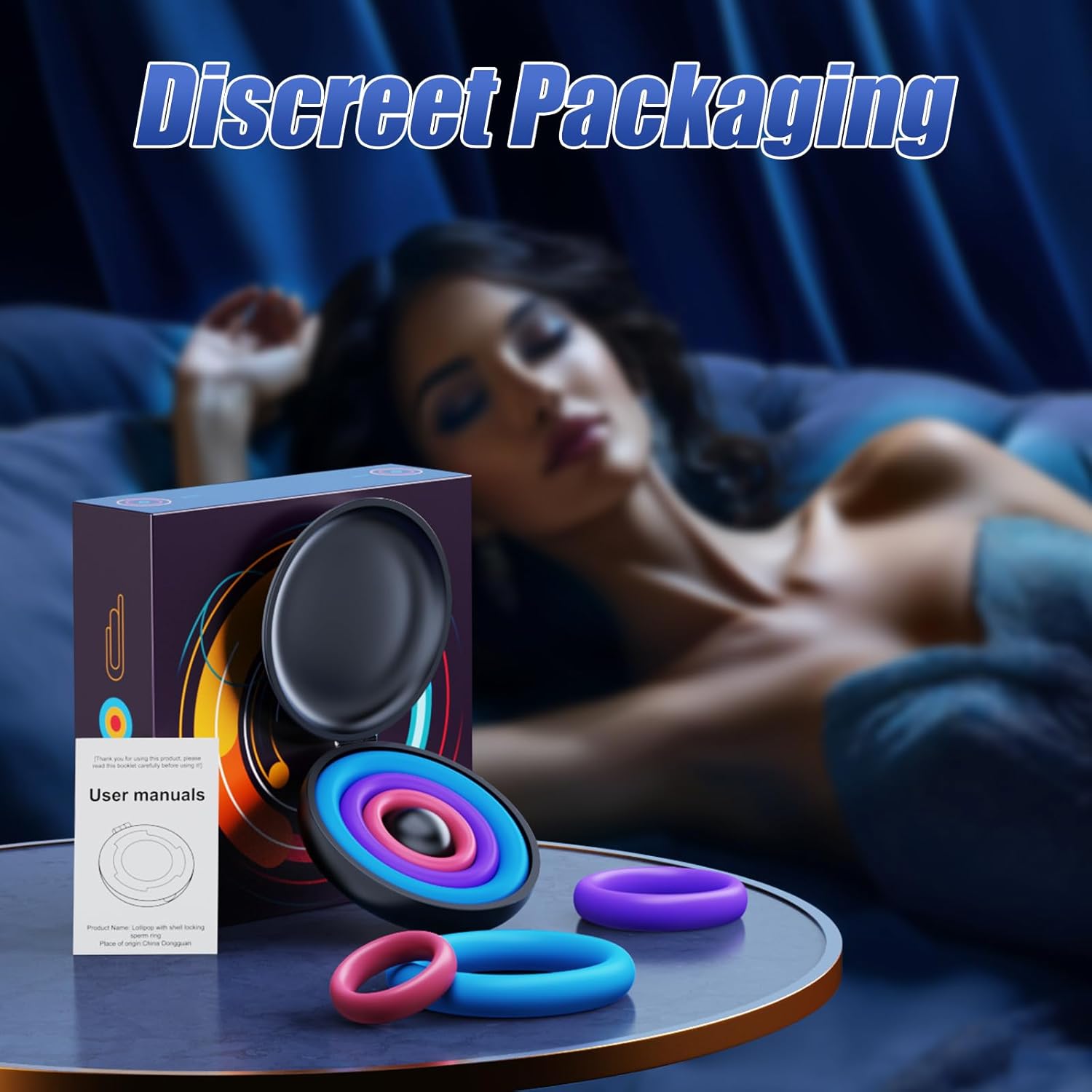 3 Pcs Different Sizes Multi-Coloured Silicone Penis Ring with Storage Box