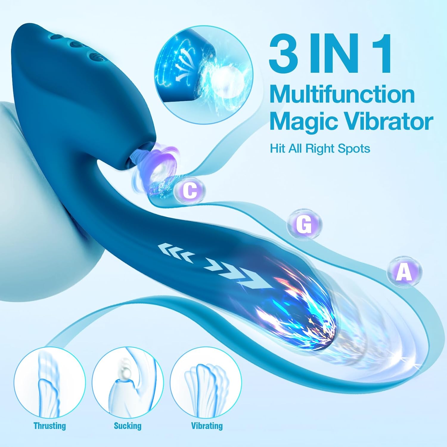 3IN1 G Spot Clitoral Stimulator with 7 Thrusting + 10 Vibration + 10 Suction