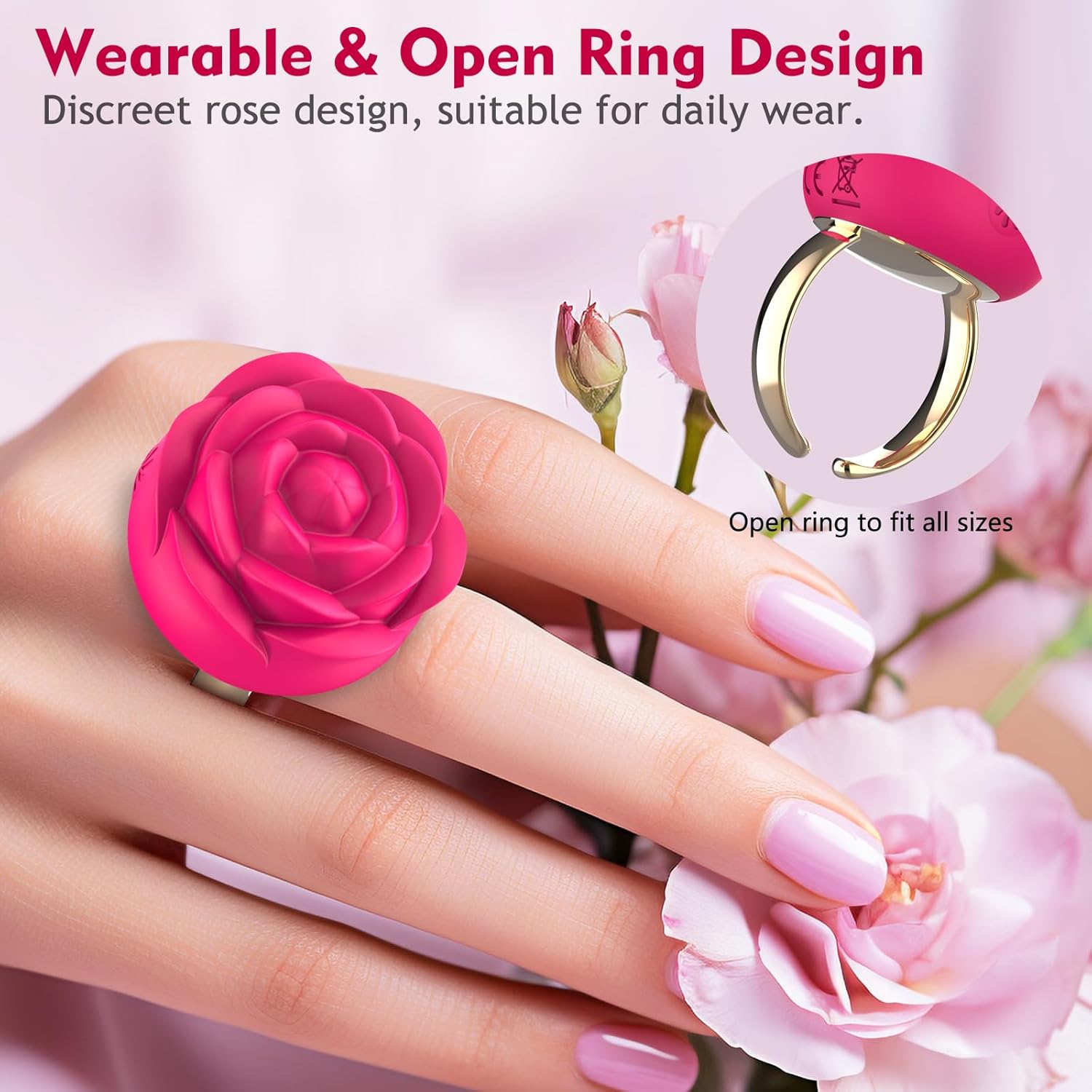 Rose Clitoral Vibrator Open Finger Ring Nipple Massager Valentines Ring