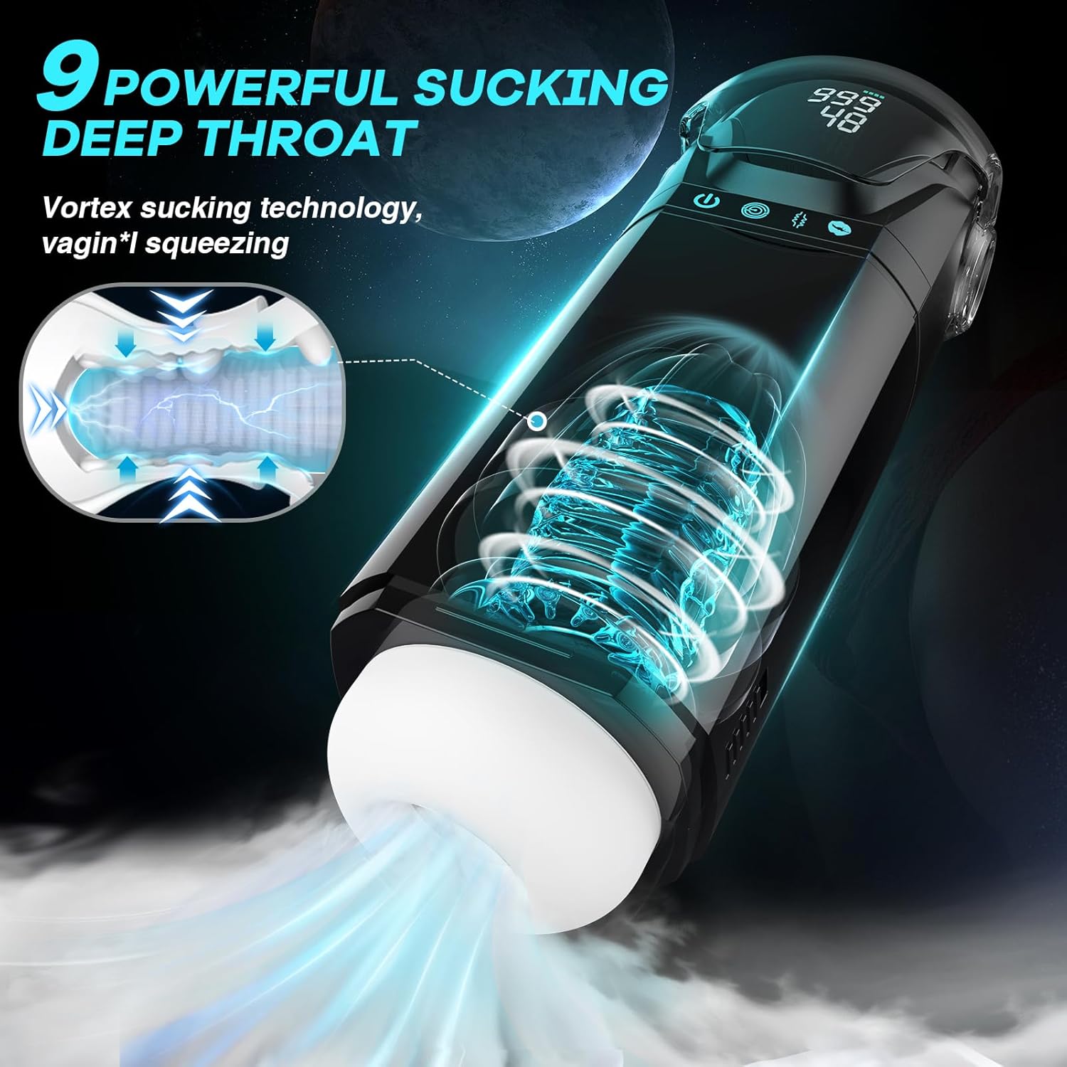 App Control 9IN1 Male Masturbator 360° Wrap Male Stroker with Adjustable Helmet