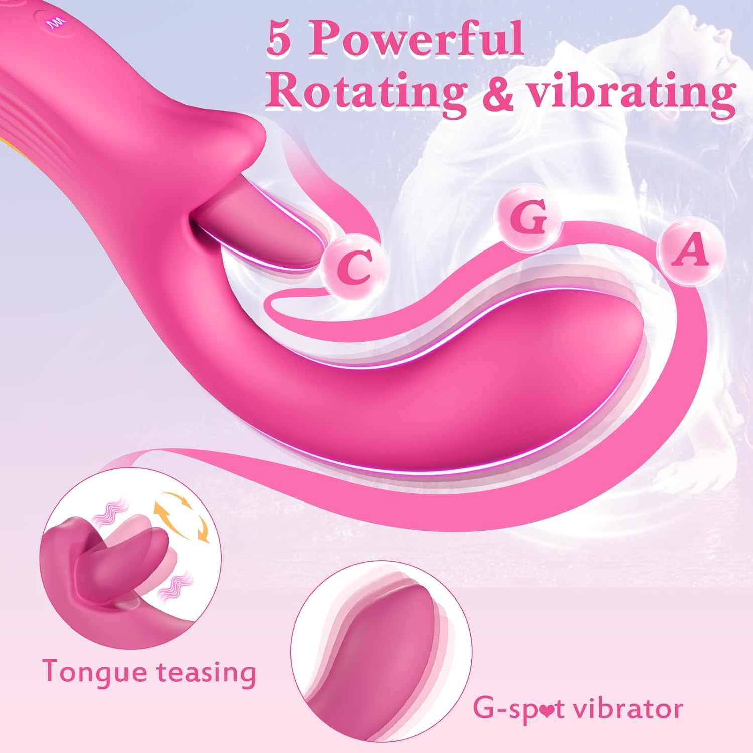 3 in 1 G Spot Vibrator Lip Tongue Licker with 5 Rotating & Vibrating Modes