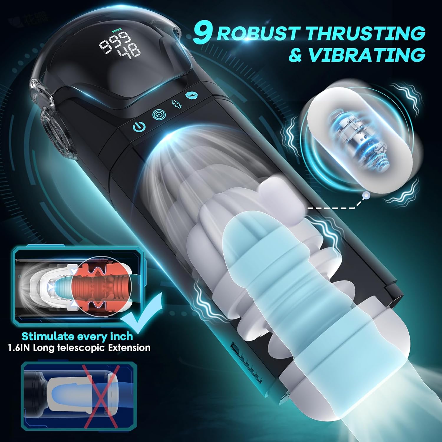 App Control 9IN1 Male Masturbator 360° Wrap Male Stroker with Adjustable Helmet