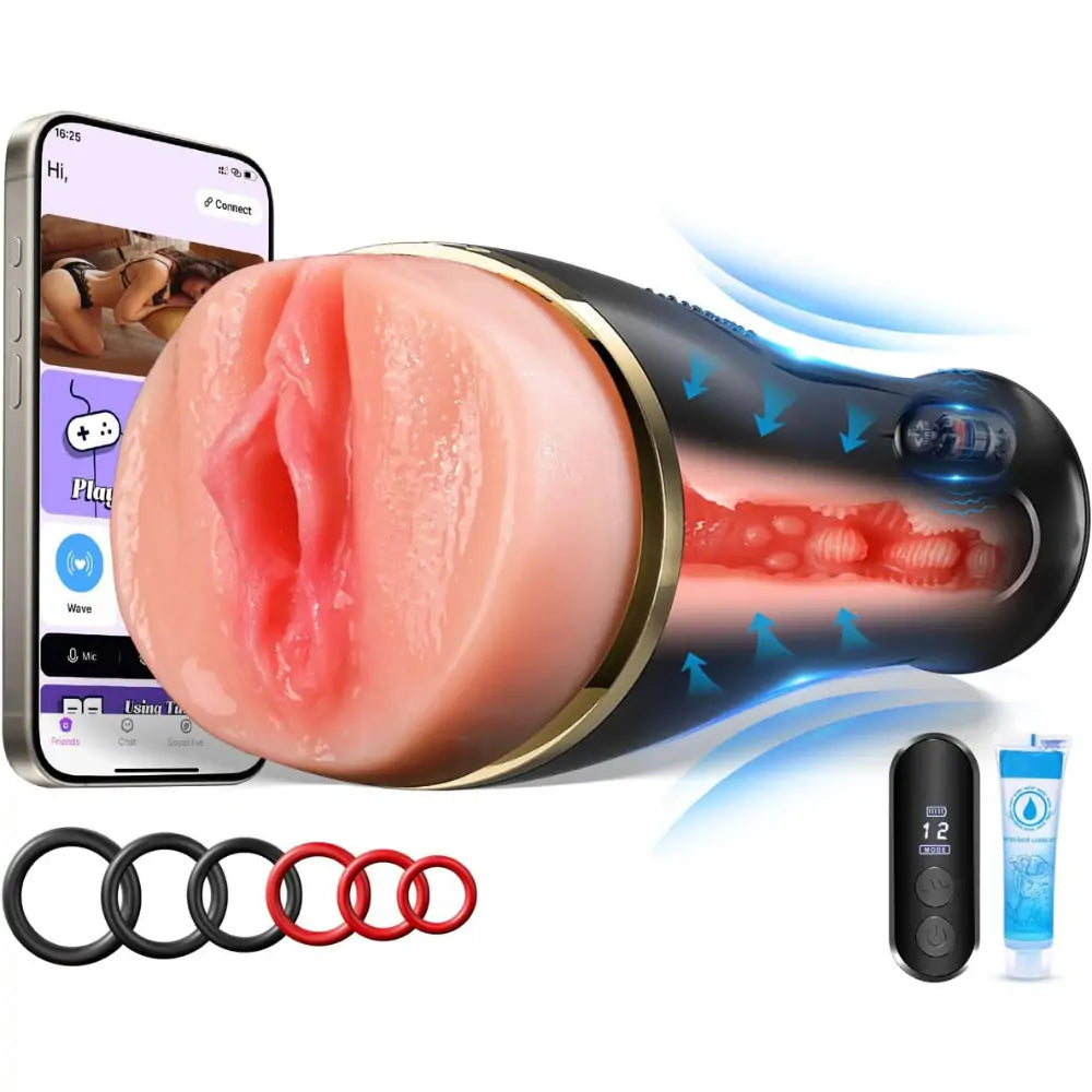 7.5" Depth Squeezable Realistic Vagina App Control Vibrating Male Masturbator